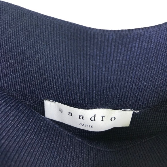 Sandro Paris Women's Skirt A-Line Navy Blue Knit Tortoise Belted Marine Sz L - Picture 7 of 9